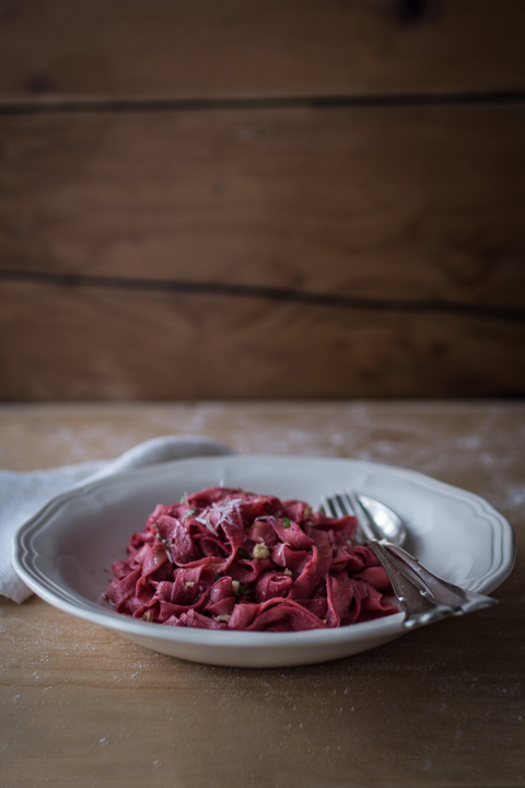 Homemade Tagliatelle with Beetroot Pesto