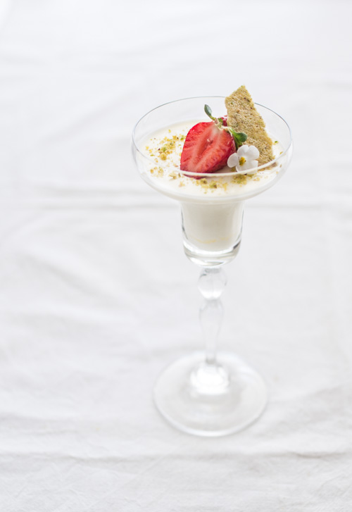 Rosewater Panna Cotta with Strawberries and Pistachio Tuiles