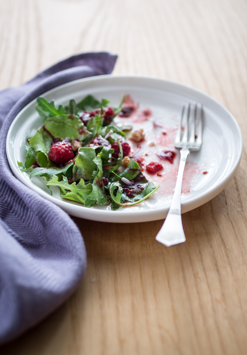 Beet Greens and Arugula Salad with Raspberry Vinaigrette